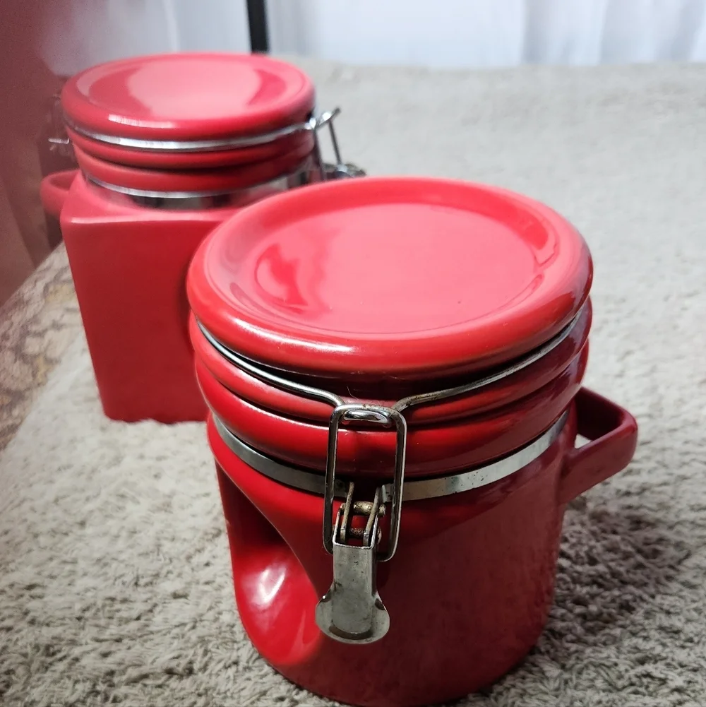 3 Red Kitchen Canisters